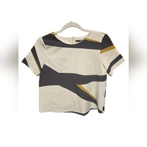 Zara Basics Colorblock Blouse Zipper Back White, Black Gold Sz. S